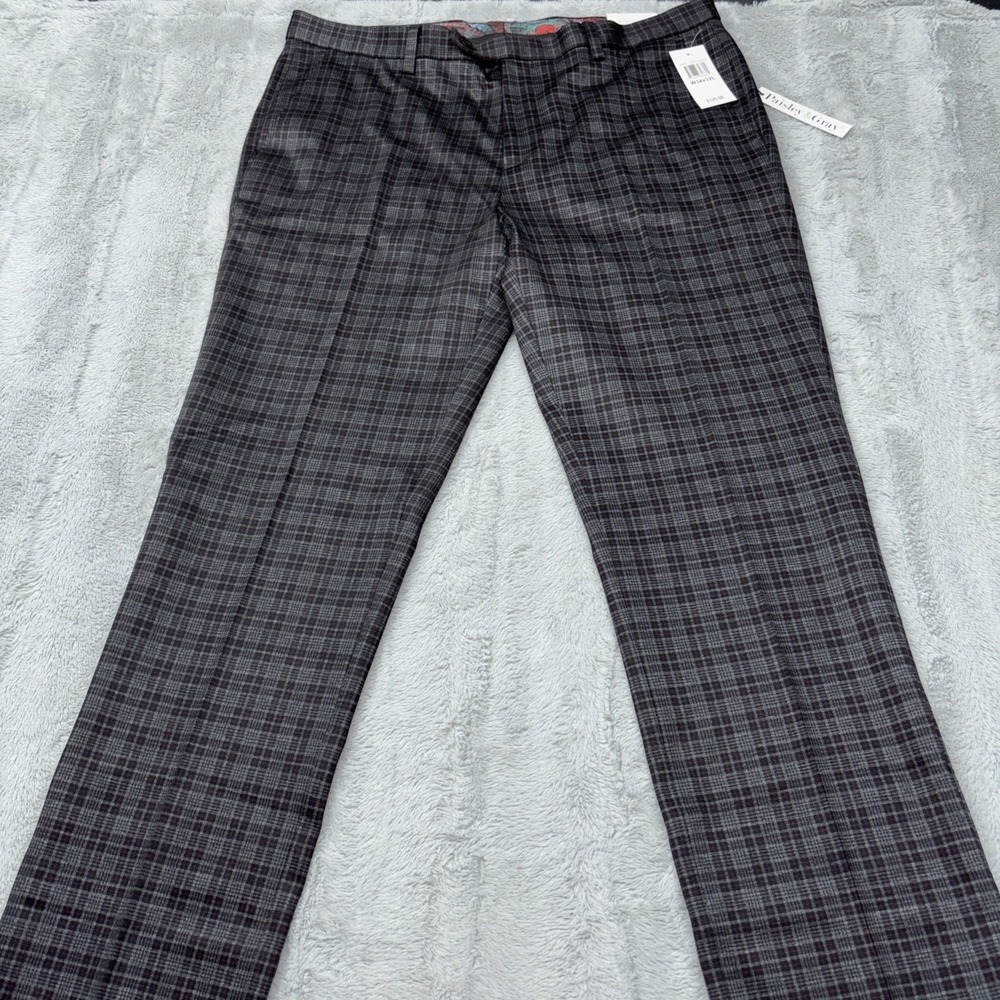 Paisley & Gray Dress Pants Mens 34x32 Grey Burgundy Plaid Slim Fit Trousers